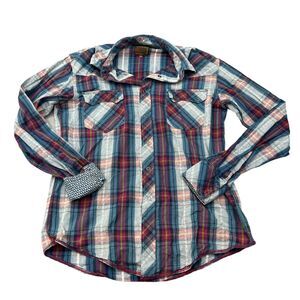 Roper Shirt  Men's Medium Western Snap Brushpopper Colorful Plaid Flip Cuffs